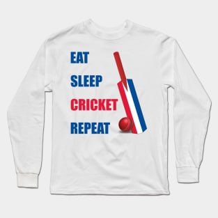 Eat Sleep Cricket Repeat Netherlands Flag Cricket Bat Long Sleeve T-Shirt